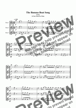 page one of The Banana Boat Song. Flute Trio
