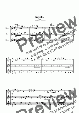 page one of Kalinka. Flute Trio