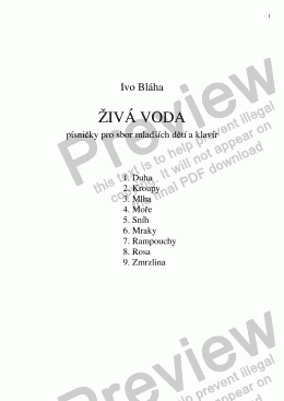 page one of ŽIVÁ VODA (Living Water) - 9 dětských sborů s klavírem (Czech words)