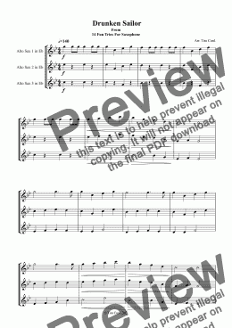 page one of Drunken Sailor. Saxophone Trio