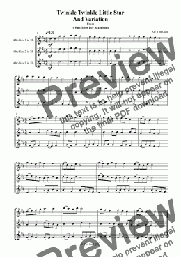 page one of Twinkle Twinkle Little Star And Variation. Saxophone Trio