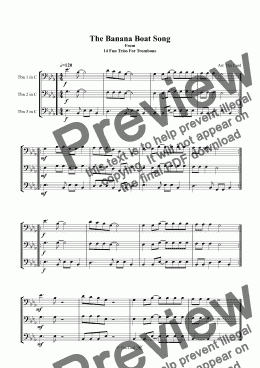 page one of The Banana Boat Song. Trombone Trio