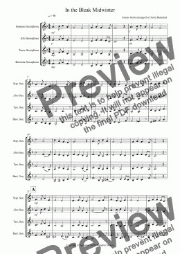 page one of In the Bleak Midwinter for Saxophone Quartet