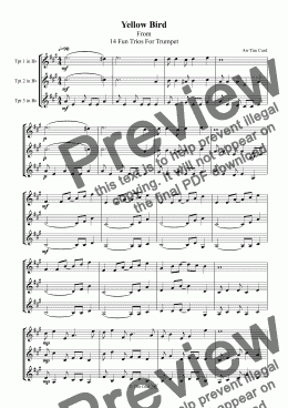 page one of Yellow Bird. Trumpet Trio