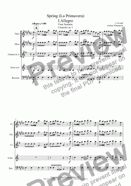 page one of Four Seasons:Spring (La Primavera) Mvt.I Allegro ("Arrival of Spring")