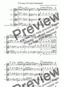page one of O Come, O Come Emmanuel for Flute Quartet