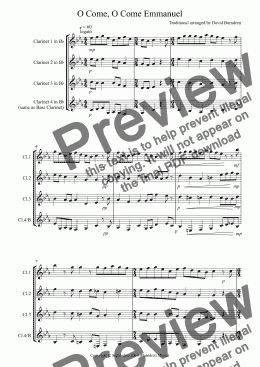 page one of O Come, O Come Emmanuel for Clarinet Quartet