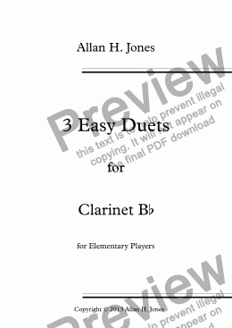 page one of 3 Easy Duets for Clarinet Bb