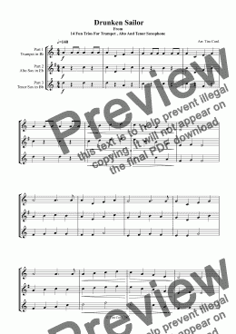 page one of Drunken Sailor. Trio For Trumpet, Alto And Tenor Saxophone