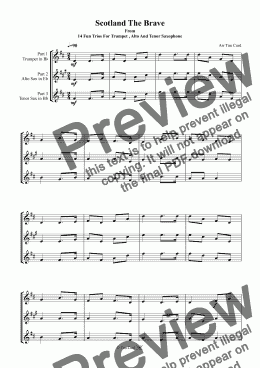 page one of Scotland The Brave. Trio For Trumpet, Alto And Tenor Saxophone