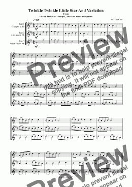 page one of Twinkle Twinkle Little Star And Variation. Trio For Trumpet, Alto And Tenor Saxophone