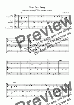 page one of Skye Boat Song. Trio For Trumpet, French Horn And Trombone