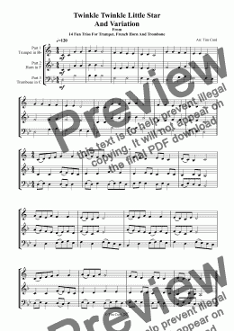 page one of Twinkle Twinkle Little Star And Variation. Trio For Trumpet, french Horn And Trombone