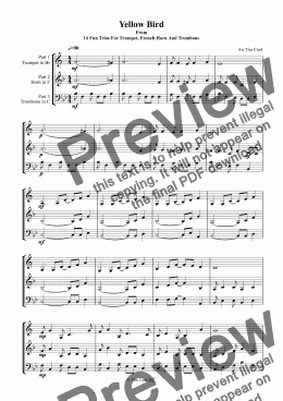 page one of Yellow Bird. Trios For Trumpet, French Horn And Trombone