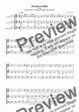 page one of Drunken Sailor. Trio For Trumpet, Trumpet And Trombone
