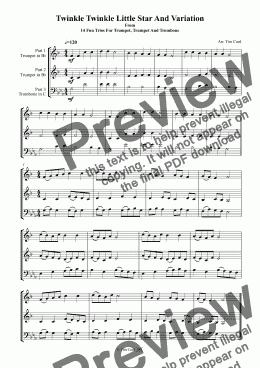 page one of Twinkle Twinkle Little Star And Variation. Trio For Trumpet, Trumpet And Trombone