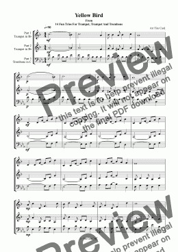 page one of Yellow Bird. Trio For Trumpet, Trumpet And Trombone