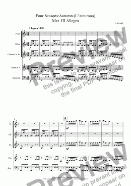 page one of Four Seasons:Autumn (L’Autumno) Mvt.III Allegro"The Hunt"(easier,abridged version)