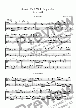 page one of Sonate für 2 Viole da gamba  in e moll