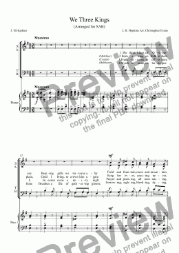 page one of We Three Kings as an anthem for SATB