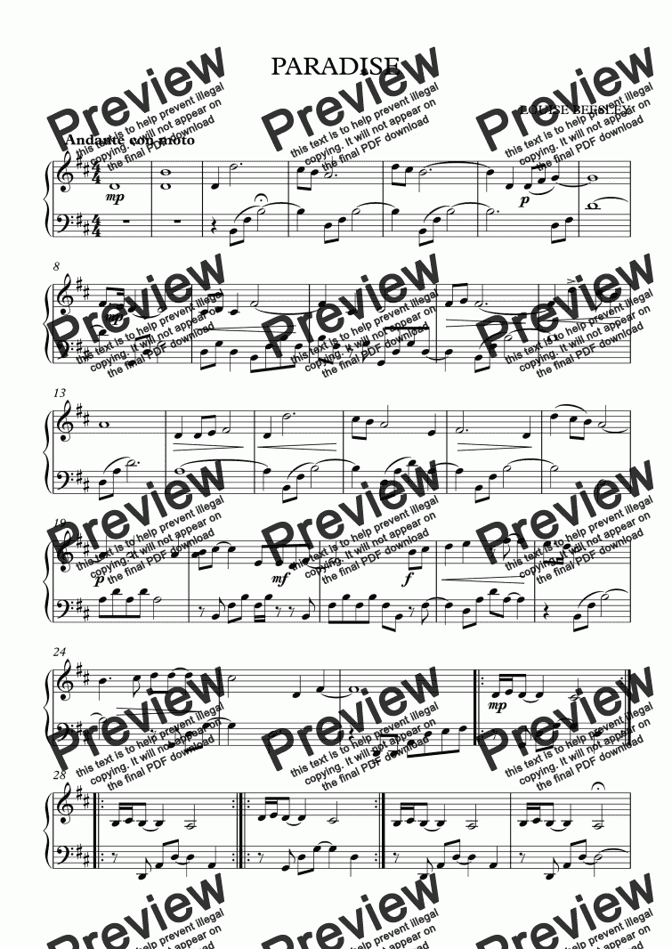 page one of PARADISE FOR PIANO