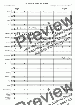 page one of Klarinettenkonzert von Modetzky - a musical joke for Concert Band