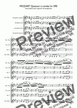 page one of MOZART string kv 590  transcription for saxophon quartet