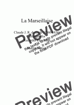 page one of La Marseillaise for Recorder Ensemble