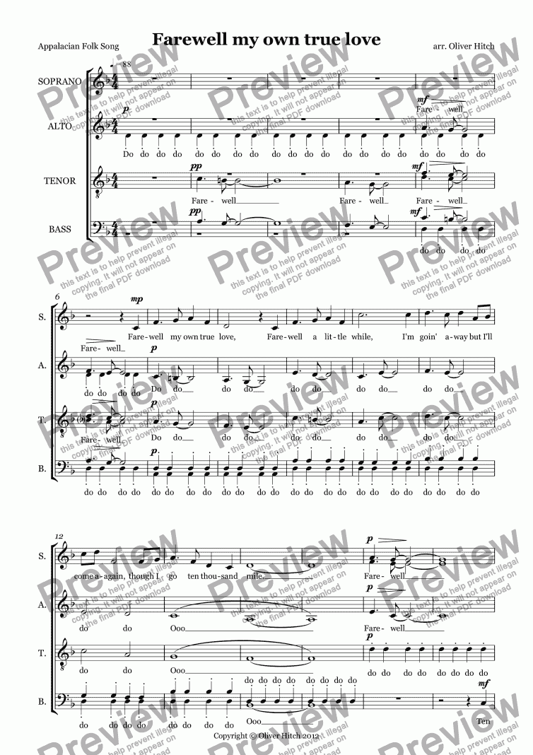 page one of Farewell my own true love (8 voices)