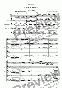 page one of Four Seasons:Winter (L’Inverno) (Complete: Mvt.I Allegro Mvt.II Largo Mvt.III Allegro
