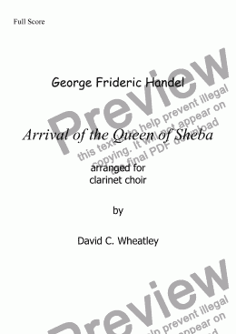 page one of Handel - Arrival of the Queen of Sheba for clarinet choir
