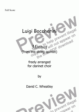 page one of Boccherini - Minuet (from the string quintet) for clarinet choir