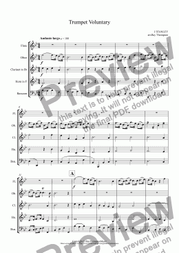 page one of Wedding Music for Wind Quintet:Trumpet Voluntary:John Stanley (Wedding Processional)