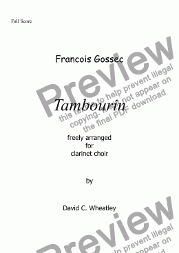 page one of Tambourin (Gossec) for clarinet choir