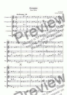 page one of Wedding Music for Brass Quintet:Hornpipe (Water Music)(Wedding Processional)