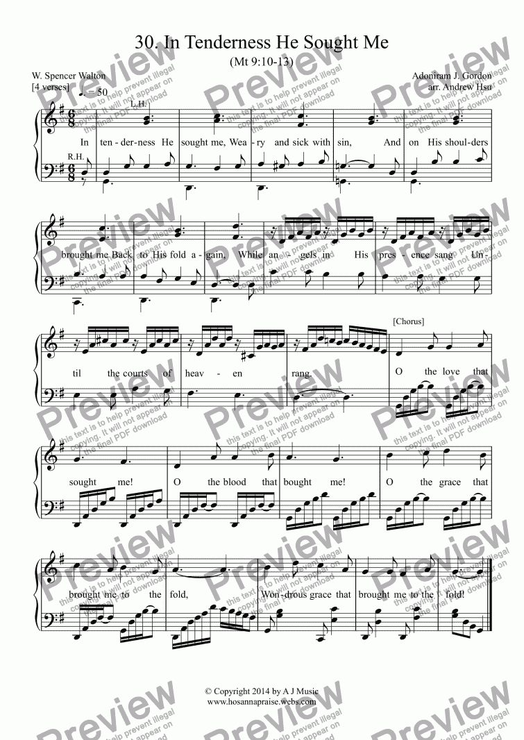 page one of In Tenderness He Sought Me - Easy Piano 30