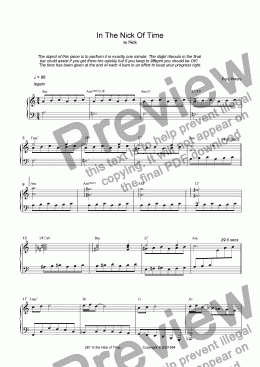 page one of In The Nick of Time (Piano solo)