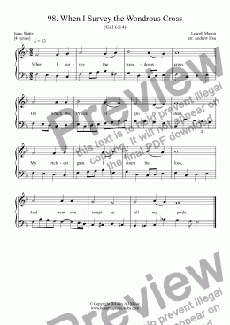 page one of When I Survey the Wondrous Cross - Easy Piano 98