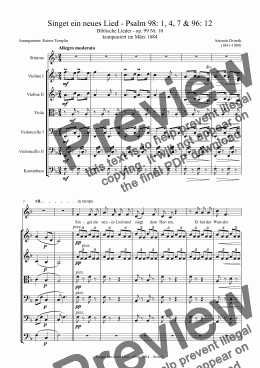 page one of Singet ein neues Lied from Dvorak (Biblical Songs) for low voice and String Orchestra