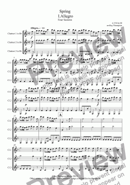 page one of Four Seasons:Spring:Mvt I.Allegro (Abridged Version) arr.Clarinet Trio