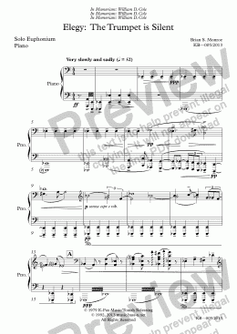 page one of Elegy:  The Trumpet is Silent (solo Euphonium and Keyboard)