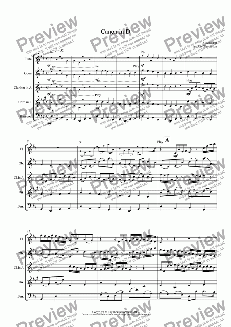 page one of Pachelbel: Canon in D - Wind Quintet 