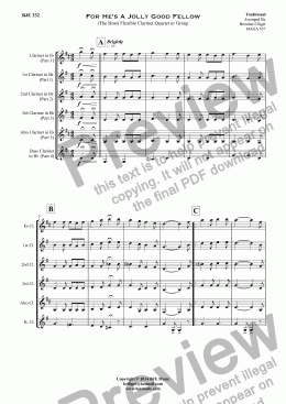 page one of For He’s A Jolly Good Fellow (The Host) - Flexible Clarinet Quartet or Group