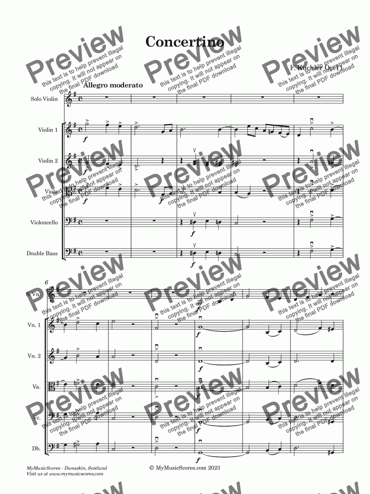 page one of Kuchler Violin Concertino Op.11 for Violin and Strings