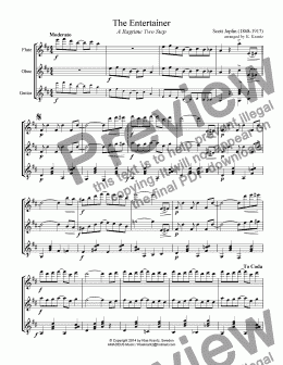 page one of The Entertainer for flute, oboe and guitar