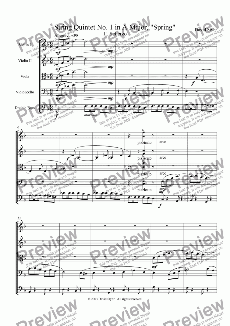 page one of String Quintet No. 1 in A Major, "Spring": II. Scherzo