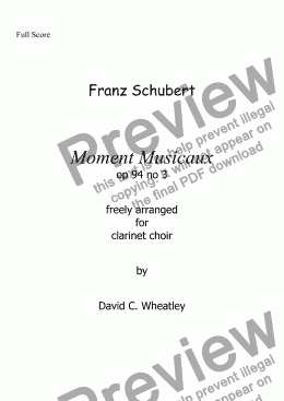 page one of Schubert - Moment Musical op 94 no 3 for clarinet choir