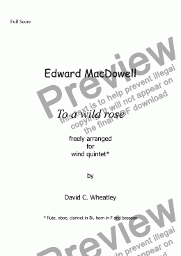 page one of To a wild Rose (MacDowell) for wind quintet