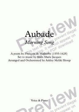 page one of Aubade (Alain Jacques / Malherbe)
