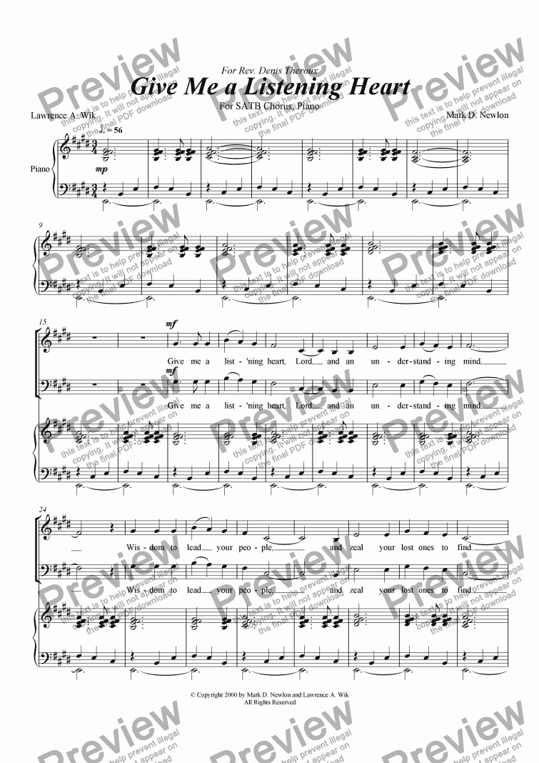 page one of Give Me a Listening Heart